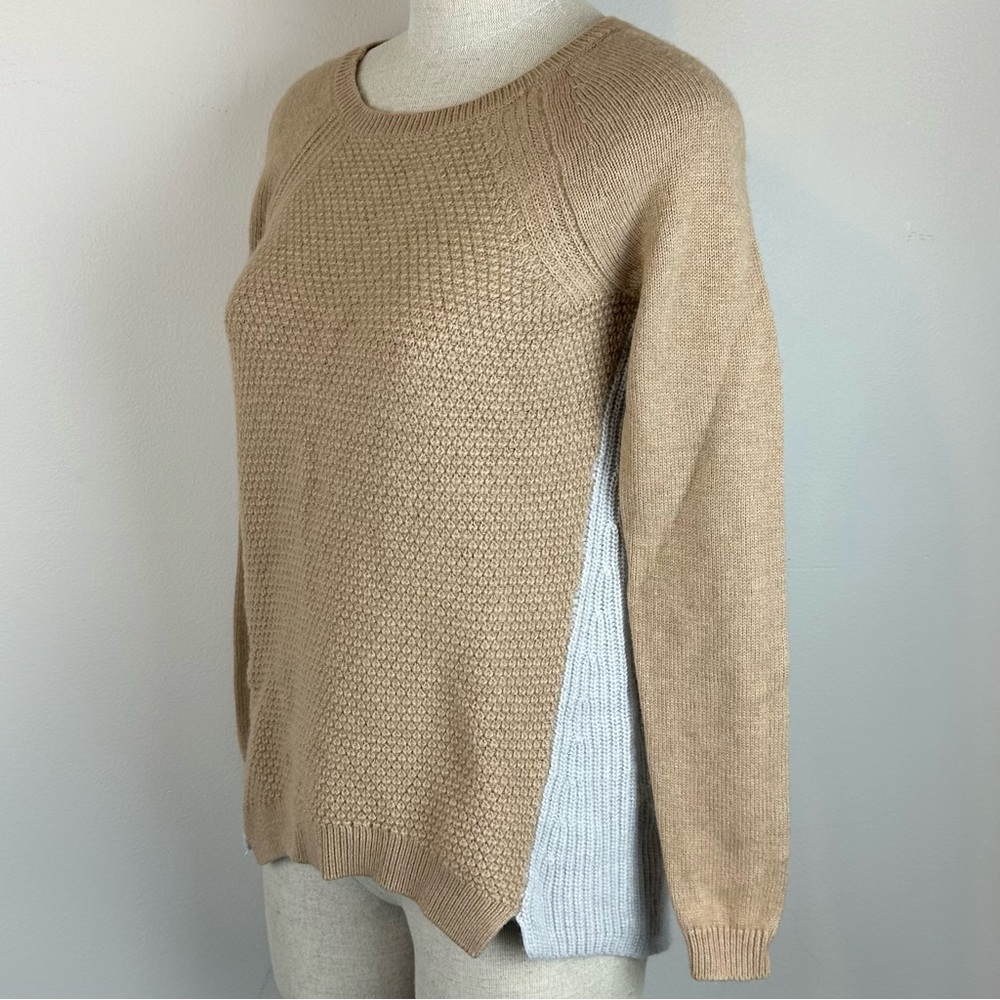 Loft Women's Tan and Gray Sweater | Merino Knit Hi Low Comfy Casual Neutral